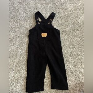 Black Corduroy Kids Overalls with Bear Patch